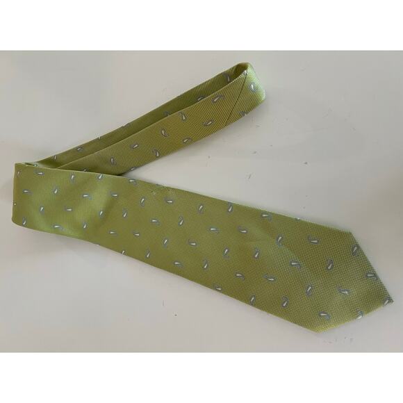 IZOD Men's 100% Silk Neck Tie Line Green w Blue Small Paisley Print JL - Picture 6 of 8